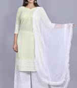 Varyaa Women's Chikankari Mint Green Coloured Straight Cotton Kurti With White Plazzo and Dupatta (Set Of 3 PCS) 