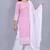 Varyaa Women's Chikankari Pink Coloured Straight Cotton Kurti With White Plazzo and Dupatta (Set Of 3 PCS) 