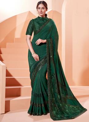 Blue Embroidered Lycra Saree With Blouse 1