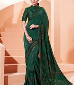 Blue Embroidered Lycra Saree With Blouse