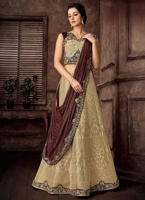Cream embroidered silk saree with blouse 1