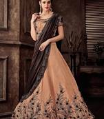 Peach embroidered taffeta saree with blouse
