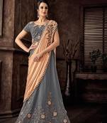 Grey embroidered taffeta saree with blouse
