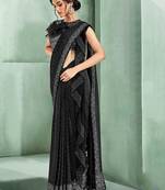 Black hand woven lycra saree with blouse
