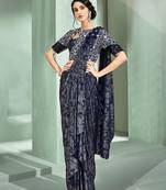 Blue embroidered lycra saree with blouse