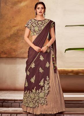 Maroon embroidered silk saree with blouse 1