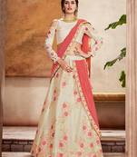 Off white embroidered satin saree with blouse
