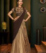Beige embroidered lycra saree with blouse