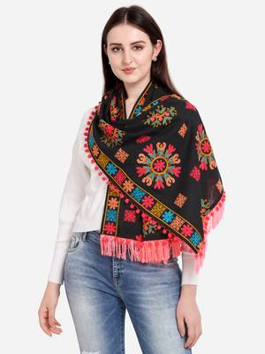Black Beauty Woollen Snow Flake Embroidered Muffler 1