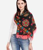 Black Beauty Woollen Snow Flake Embroidered Muffler