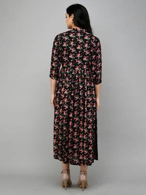 Black Floral Flared Dress 2