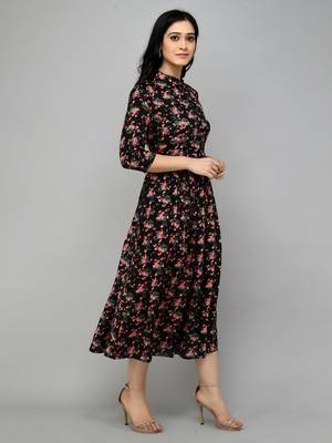 Black Floral Flared Dress 3