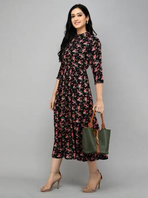 Black Floral Flared Dress 1