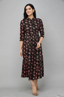 Black Floral Flared Dress 4