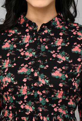 Black Floral Flared Dress 5