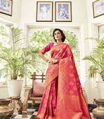 Rani pink woven banarasi saree with blouse