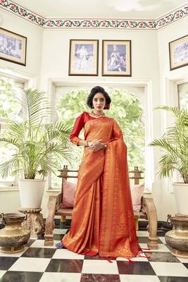 Red woven banarasi saree with blouse 1