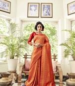 Red woven banarasi saree with blouse