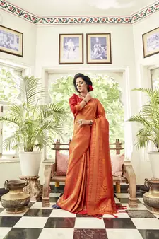 Red woven banarasi saree with blouse