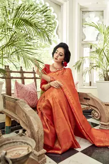Red woven banarasi saree with blouse