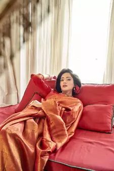 Red woven banarasi saree with blouse