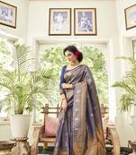 Navy blue woven banarasi saree with blouse