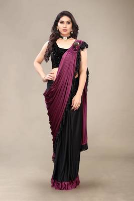 Wine hand woven crepe saree with blouse 1