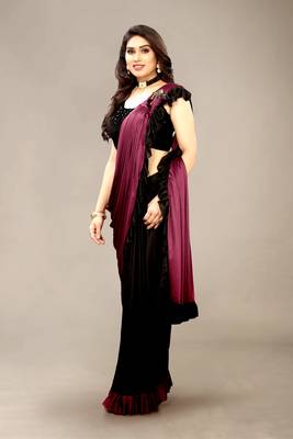 Wine hand woven crepe saree with blouse 2