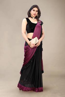 Wine hand woven crepe saree with blouse 3