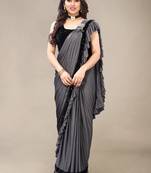 Grey hand woven crepe saree with blouse