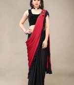 Red hand woven crepe saree with blouse