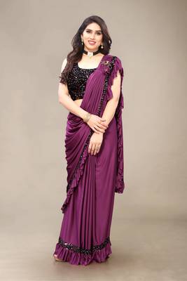 Wine hand woven crepe saree with blouse 1