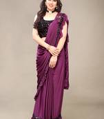 Wine hand woven crepe saree with blouse