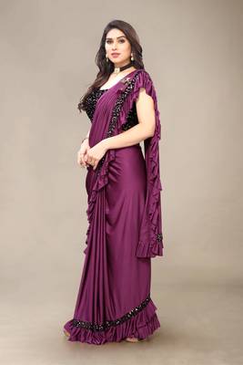 Wine hand woven crepe saree with blouse 2