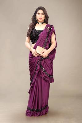 Wine hand woven crepe saree with blouse 3
