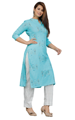  Blue Kurti White Pant 1