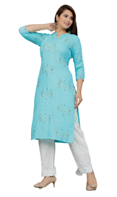  Blue Kurti White Pant 2