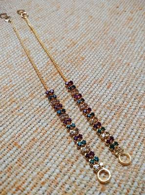 Designer 1 line Gold Multui Diamond Bridal pearl earchain or ear support earrings for Wedding 2