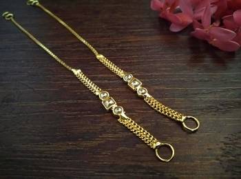 Designer 1 line Gold Bridal pearl earchain or ear support earrings for Wedding 1