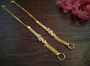 Designer 1 line Gold Bridal pearl earchain or ear support earrings for Wedding 2