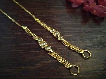 Designer 1 line Gold Bridal pearl earchain or ear support earrings for Wedding 3
