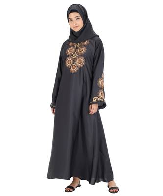 Grey embroidered nida abaya 1