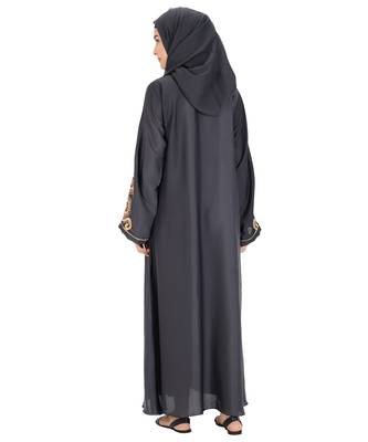 Grey embroidered nida abaya 2