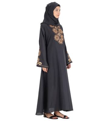 Grey embroidered nida abaya 4