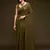 Olive green Thread and multiple sequins embroidered Georgette Designer Saree