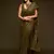 Olive green Thread and multiple sequins embroidered Georgette Designer Saree