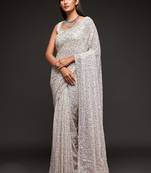 Pearl white Thread and multiple sequins embroidered Georgette Designer Saree