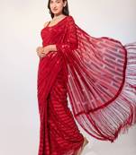 Ruby Red Thread And Multiple Sequins Embroidered Georgette Party Wear Saree