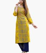 RF 1235 Yellow Kurti Blue Plazoo
