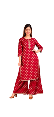  Red Printed Kurti Pant 1
